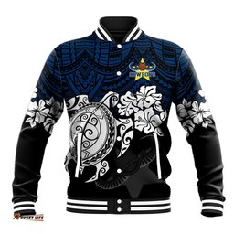 Custom Cowboys Rugby Baseball Jacket Hibiscus and Turtle With Polynesian Pattern