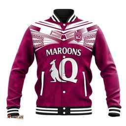 Queensland Maroon Rugby Baseball Jacket Origin Queensland Sporty Style