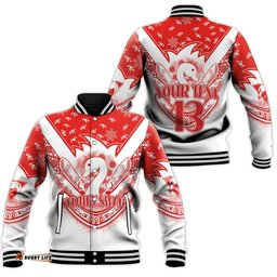 Custom Text and Number Swans Football Baseball Jacket Est 1874 Aboriginal Boomerang Sydney Bloods