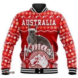 Custom Personalised Australian Kangaroo Christmas Vibe With Aboriginal Dot Painting Style Baseball Jacket