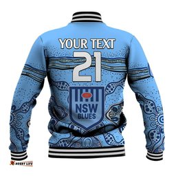 Custom Text And Number NSW Blues Rugby Baseball Jacket New South Wales Aboriginal Origin