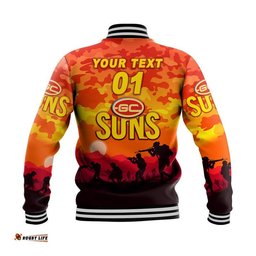 Custom Personalised Gold Coast Suns ANZAC Baseball Jacket Simple Style