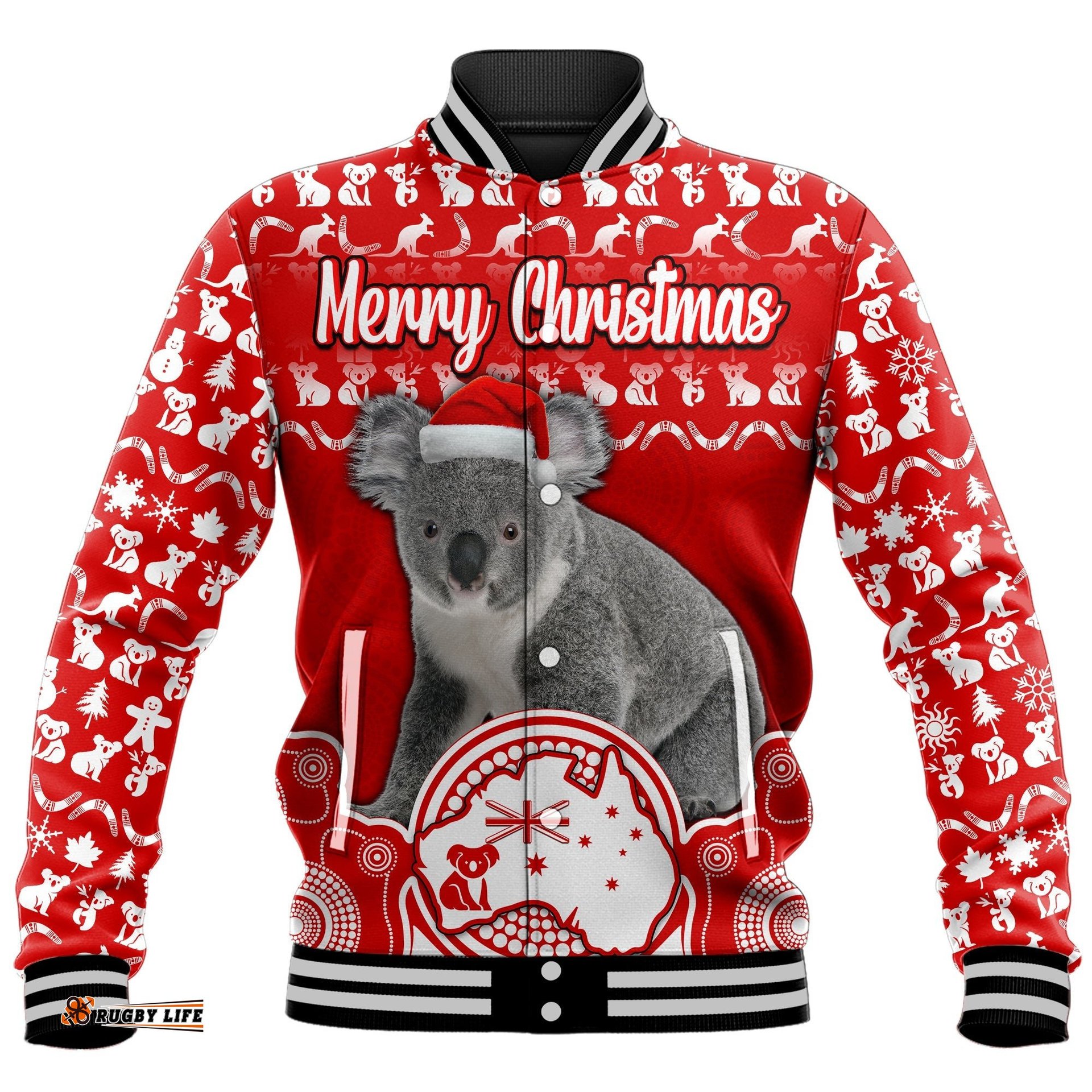 Australian Koala Christmas Vibe With Aboriginal Dot Painting Style No2 Baseball Jacket
