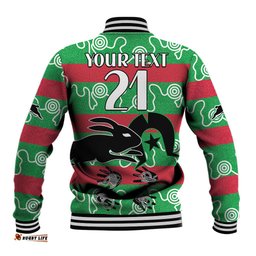 Custom Text And Number NAIDOC Rabbitohs Rugby Baseball Jacket Go The Bunnies Aboriginal Dots