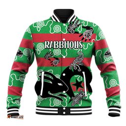 Custom Text And Number NAIDOC Rabbitohs Rugby Baseball Jacket Go The Bunnies Aboriginal Dots