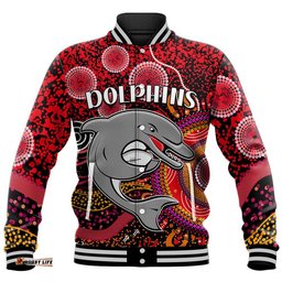 Custom Personalised Dolphins Rugby Baseball Jacket Aboriginal Dots