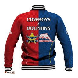 NRL Half Dolphins and Half Cowboys Rugby Baseball Jacket Sporty Style