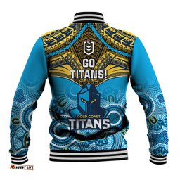 Titans Rugby Baseball Jacket Aboriginal Mix Polynesian Pattern