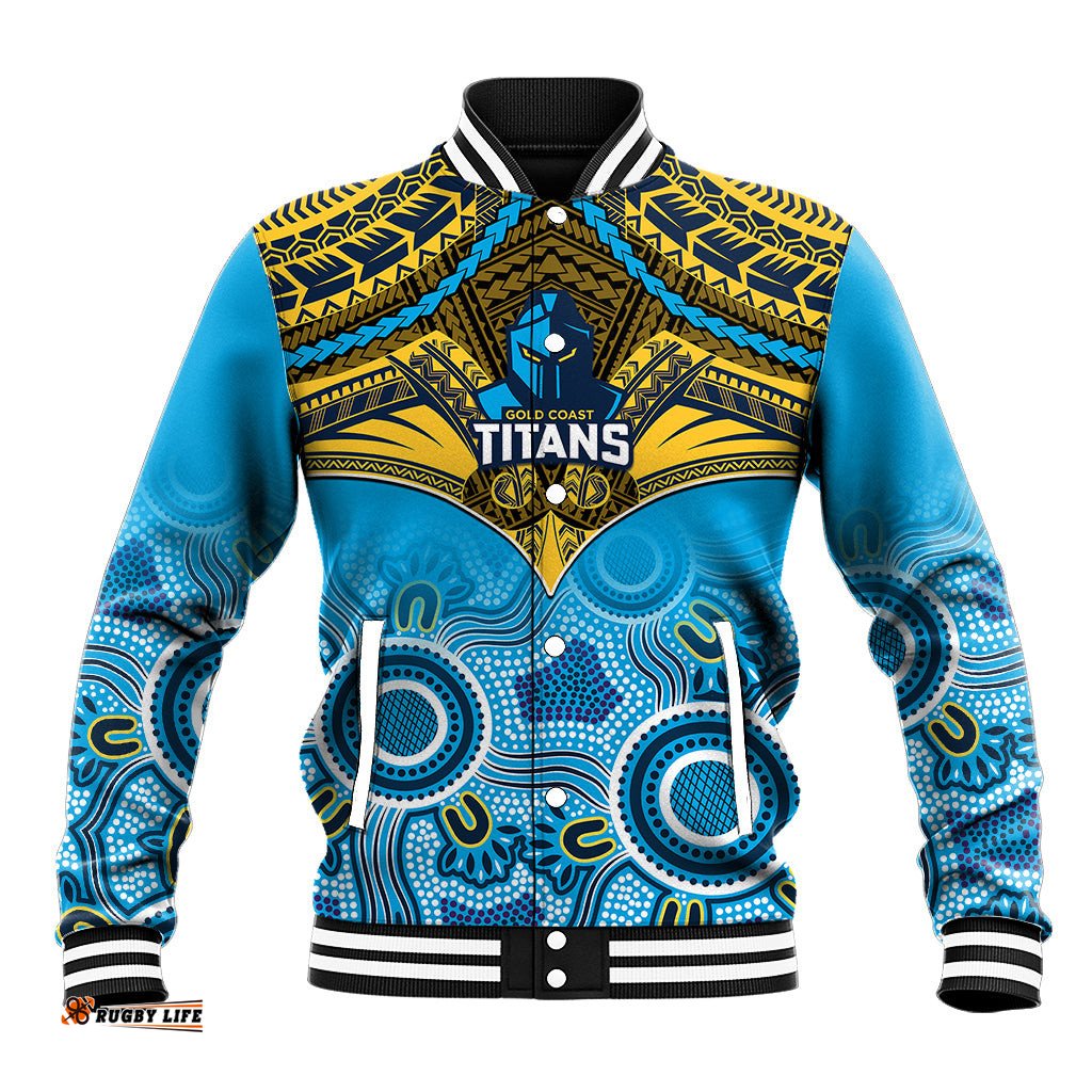 Titans Rugby Baseball Jacket Aboriginal Mix Polynesian Pattern