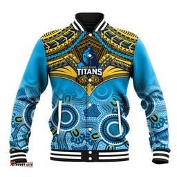 Titans Rugby Baseball Jacket Aboriginal Mix Polynesian Pattern