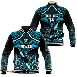 Personalised Port Adelaide Football Baseball Jacket Power Aboriginal Mix Polynesian Pattern