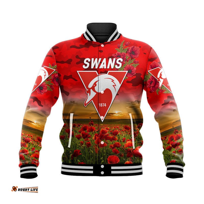 Sydney Swans ANZAC Baseball Jacket Poppy Vibes