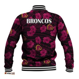 Broncos Rugby Baseball Jacket Polynesian Style With Hibiscus