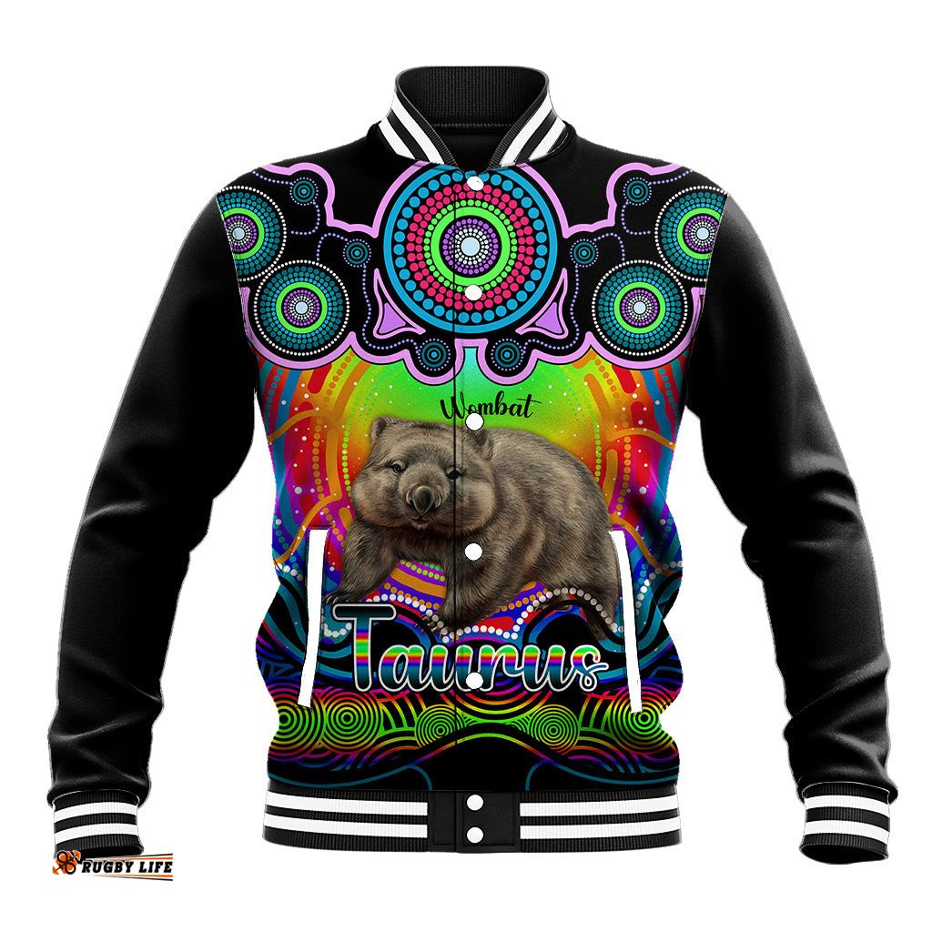 Personalised Australia Taurus Wombat Zodiac Baseball Jacket Auz Astrology Aboriginal - Rainbow