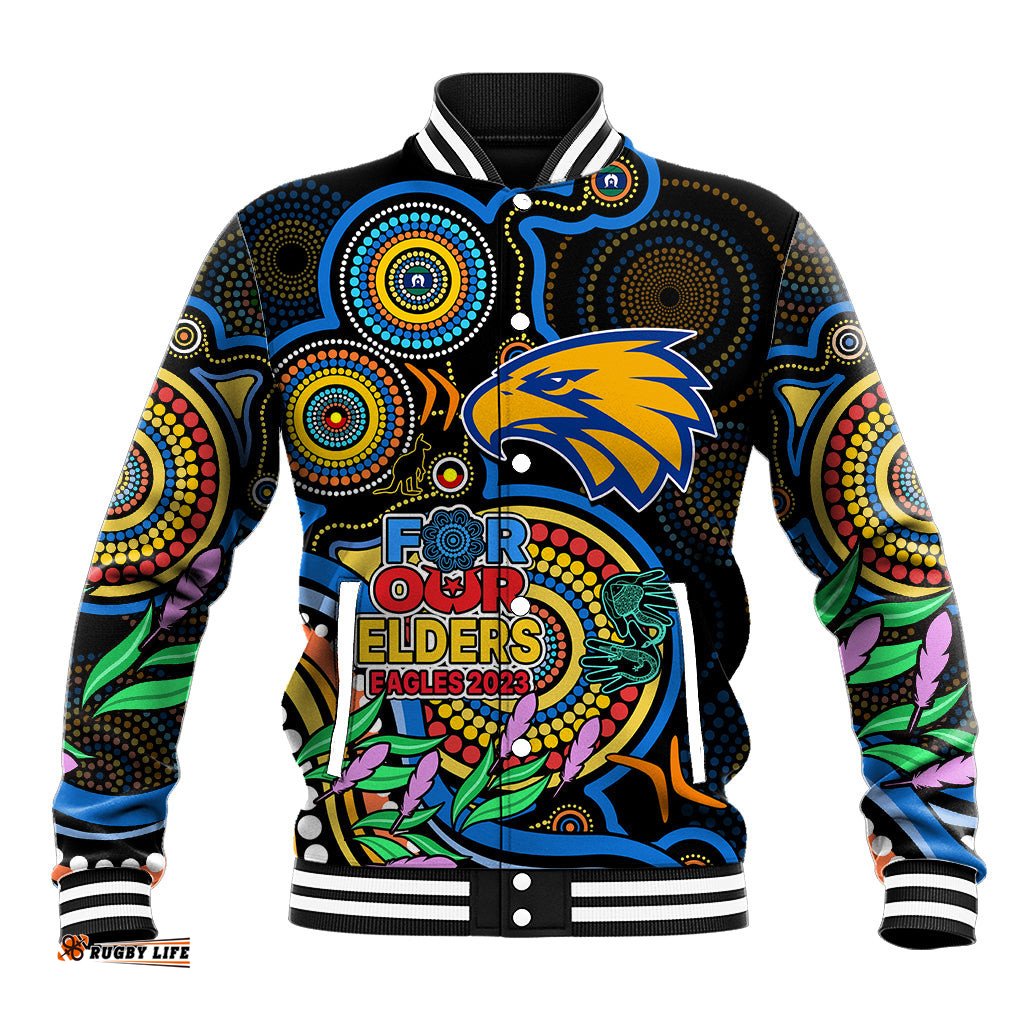 Custom Eagles Football Aboriginal Art Baseball Jacket NAIDOC Indigenous Tribal