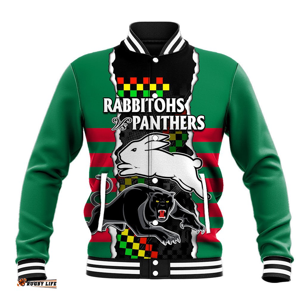 Custom Text And Number NRL Combine Rabbitohs and Panthers Baseball Jacket