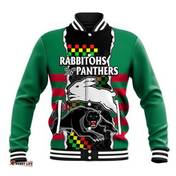 Custom Text And Number NRL Combine Rabbitohs and Panthers Baseball Jacket