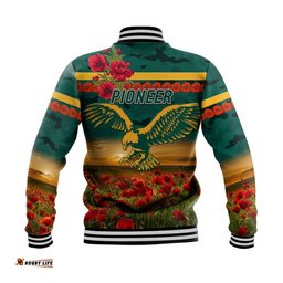 Pioneer Football Club ANZAC Baseball Jacket Poppy Vibes