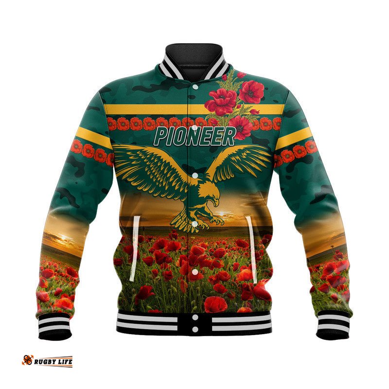 Pioneer Football Club ANZAC Baseball Jacket Poppy Vibes