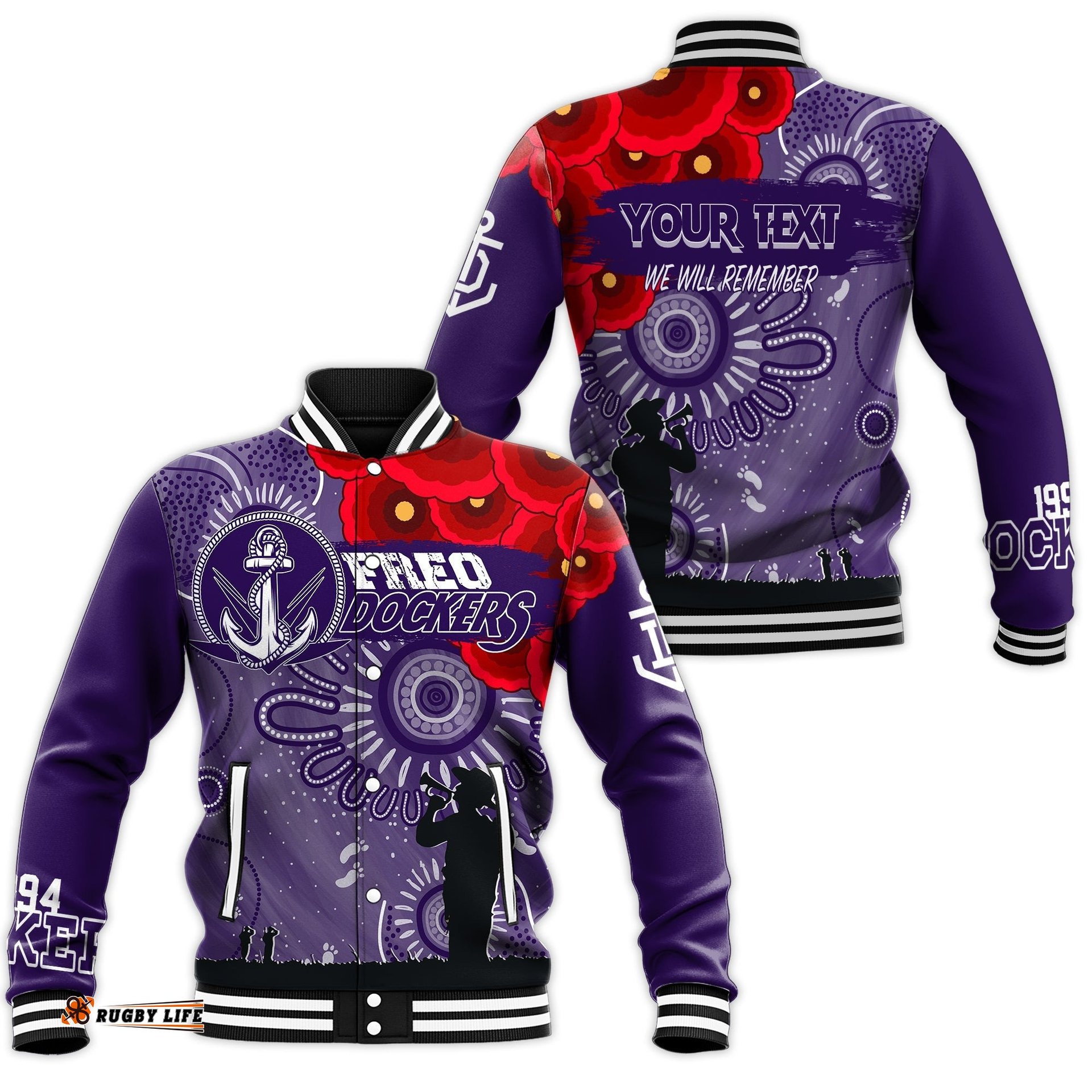 Custom Personalised Freo Dockers Indigenous Anzac Day Baseball Jacket We Will Remember
