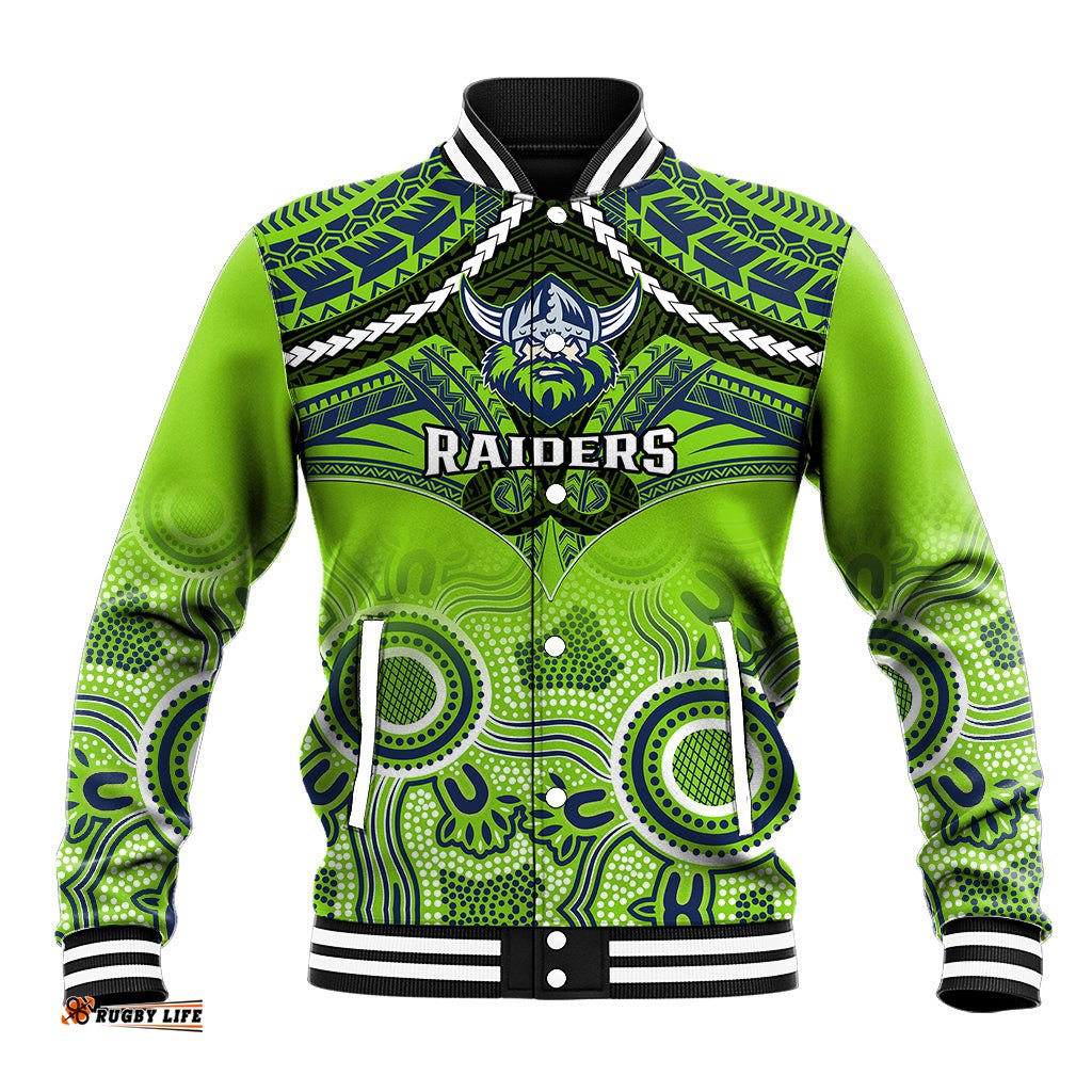 Raiders Rugby Baseball Jacket Canberra 1981 Aboriginal Mix Polynesian Pattern