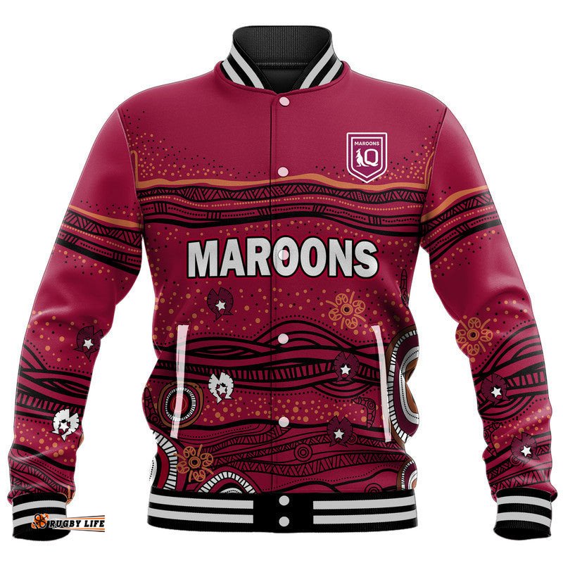 Custom Personalised QLD Maroons Rugby Baseball Jacket Indigenous