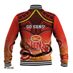 Gold Coast Football Baseball Jacket Suns Aboriginal Mix Polynesian Pattern