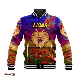 Custom Personalised Brisbane Lions ANZAC Baseball Jacket Poppy Vibes