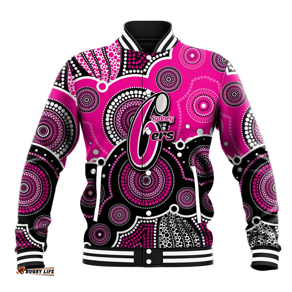 Custom Text And Number Sixers BBL Baseball Jacket Aboriginal Patterns Pink Version