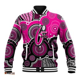 Custom Text And Number Sixers BBL Baseball Jacket Aboriginal Patterns Pink Version