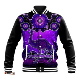 Personalised Australia Aquarius Emu Zodiac Baseball Jacket Auz Astrology Aboriginal - Purple
