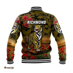 Richmond Tigers ANZAC Baseball Jacket Poppy Vibes - Black