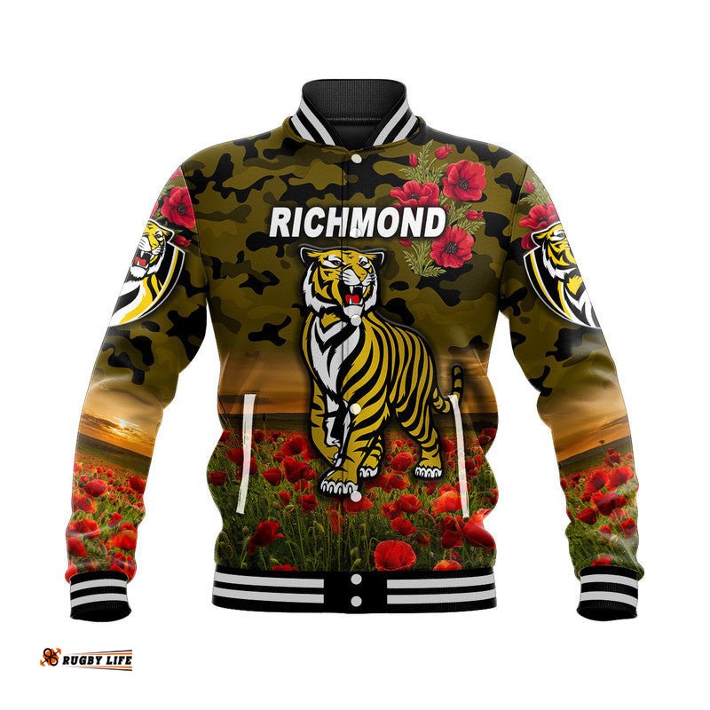 Richmond Tigers ANZAC Baseball Jacket Poppy Vibes - Black