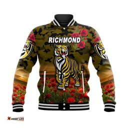 Richmond Tigers ANZAC Baseball Jacket Poppy Vibes - Black