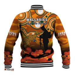 Wallabies Rugby ANZAC Baseball Jacket Aboriginal Camouflage Lest We Forget