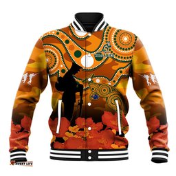 Wallabies Rugby ANZAC Baseball Jacket Aboriginal Camouflage Lest We Forget