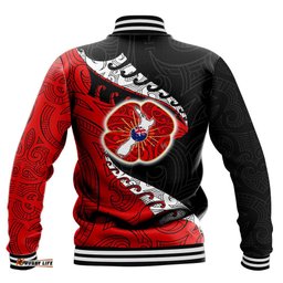 Vibe Hoodie Clothing - Anzac Poppy Fern Baseball Jacket