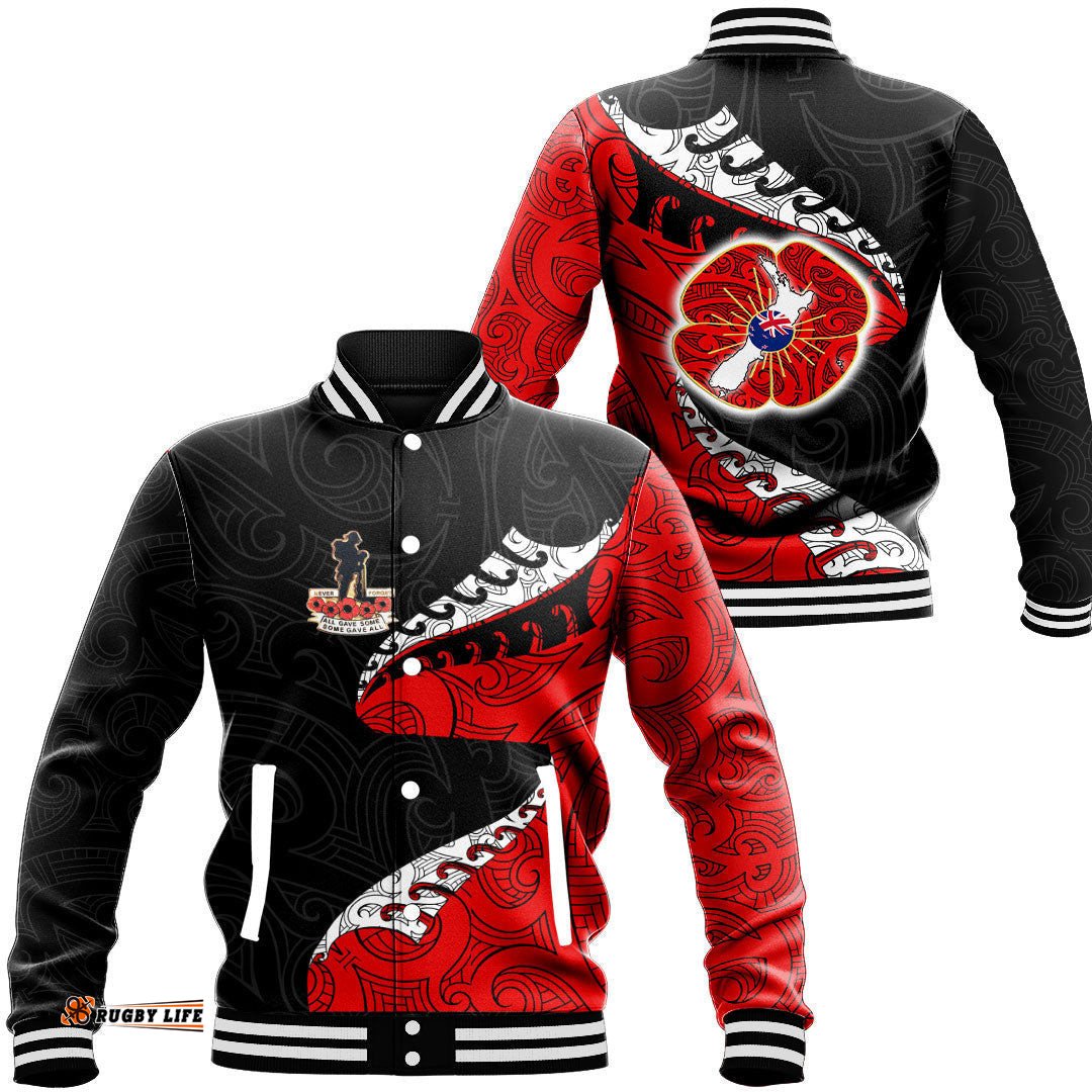 Vibe Hoodie Clothing - Anzac Poppy Fern Baseball Jacket