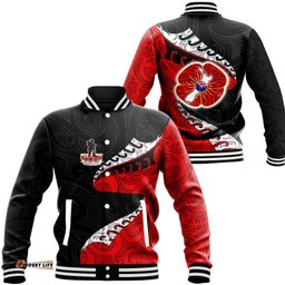 Vibe Hoodie Clothing - Anzac Poppy Fern Baseball Jacket