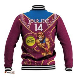 Custom AFL Brisbane Lions NAIDOC Week Baseball Jacket Keep The Fire Burning Indigenous Art