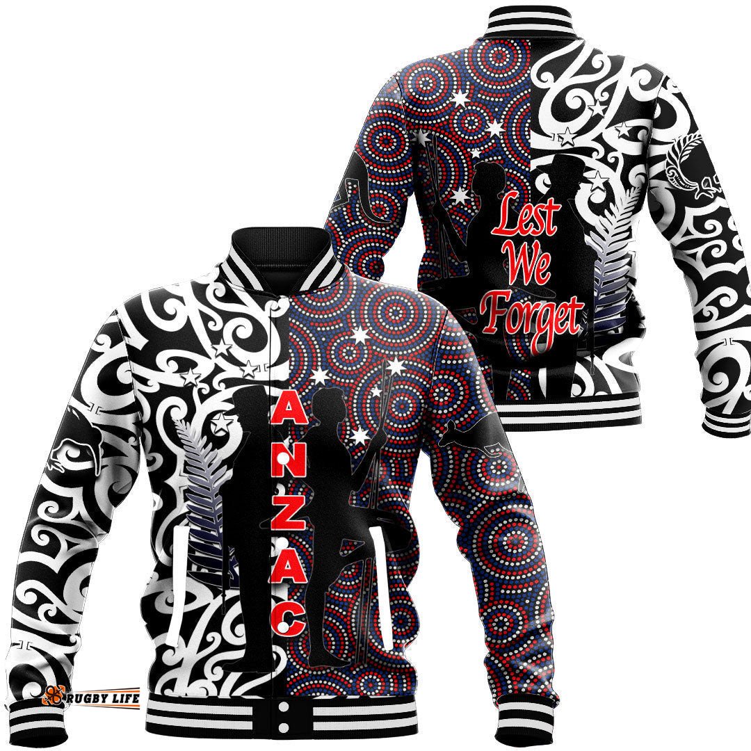 Vibe Hoodie Clothing - Anzac Day Kangaroo Aboriginal & Kiwi Maori Baseball Jacket