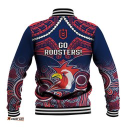 Roosters Rugby Baseball Jacket Tricolours 1908 Aboriginal Mix Polynesian Pattern