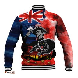 Custom Personalised ANZAC Panthers Rugby Baseball Jacket We Shall Remember