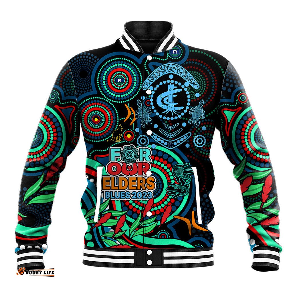 Carlton Blues Football Aboriginal Art Baseball Jacket NAIDOC Indigenous Tribal