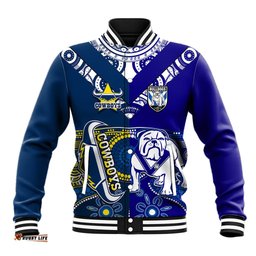 Custom Text And Number Bulldogs And Cowboys Rugby Baseball Jacket Together Indigenous