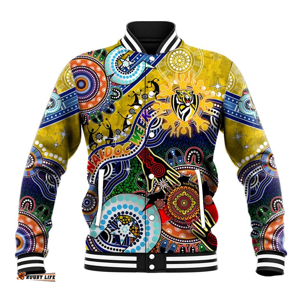 Custom NAIDOC Week 2024 Richmond Tiger Baseball Jacket Australia Aboriginal Dot Painting DT02