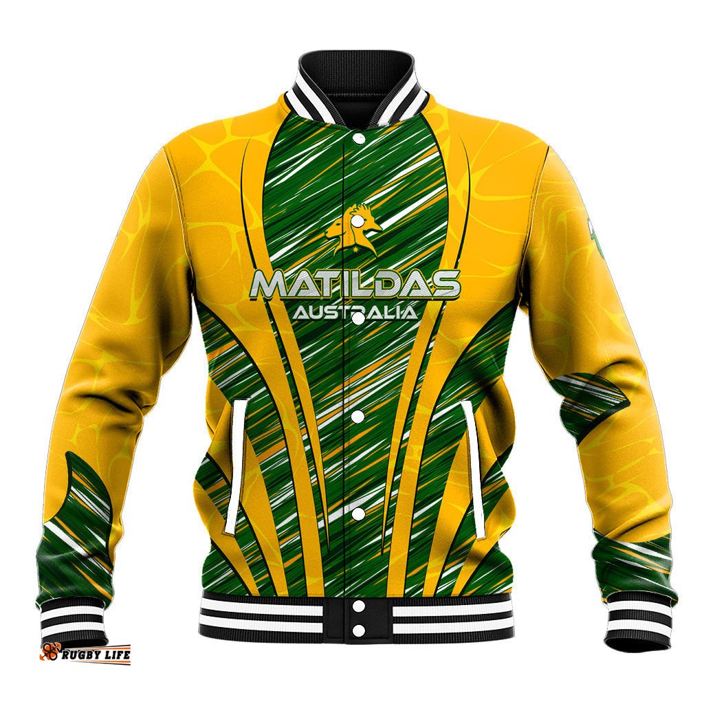 Personalised Australia Matildas Baseball Jacket Abstract Line DT02