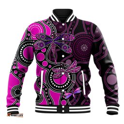 Aboriginal Dragonfly Baseball Jacket Pink Style