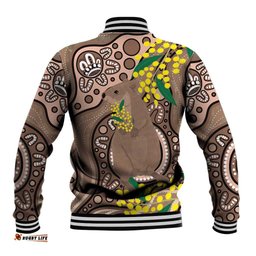 Australia Cute Quokka Baseball Jacket Indigenous Art With Golden Wattle