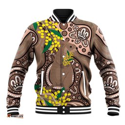 Australia Cute Quokka Baseball Jacket Indigenous Art With Golden Wattle